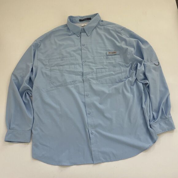 Columbia PFG Shirt Mens XXL Light Blue Tamiami‎ Omni Shade Vented Hiking UPF 40 - Picture 1 of 9